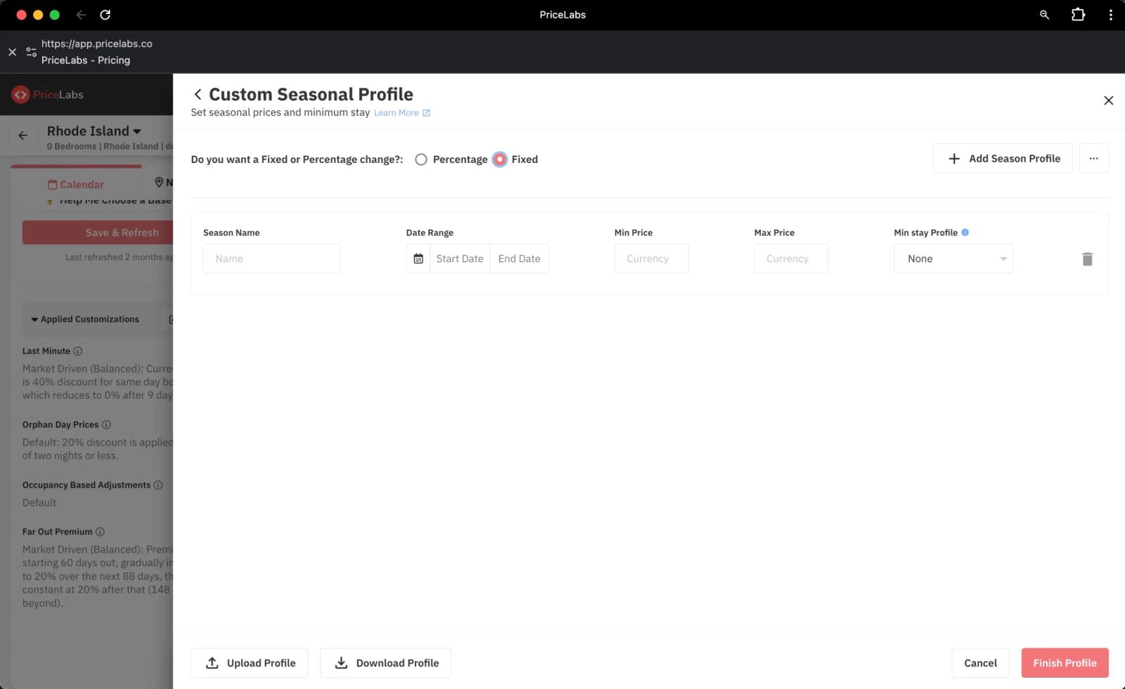 perfil de sazonalidade personalizado