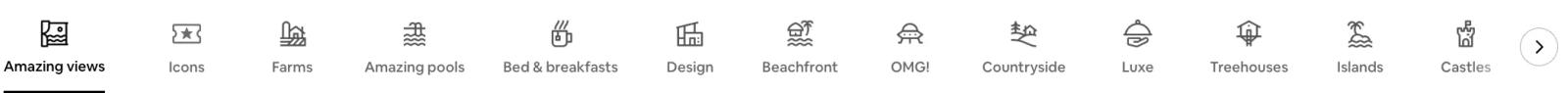 Airbnbで利用可能なカテゴリー
