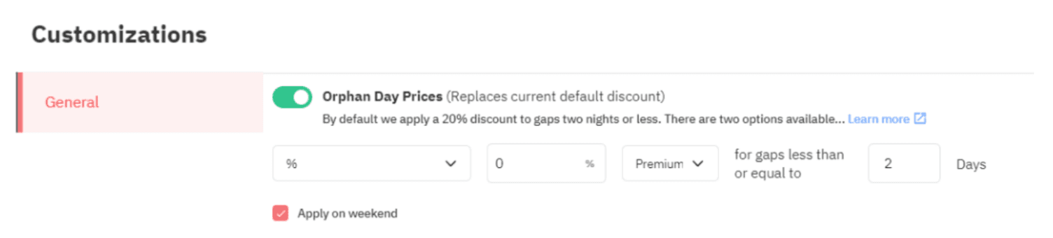 orphan day prices customizations PriceLabs