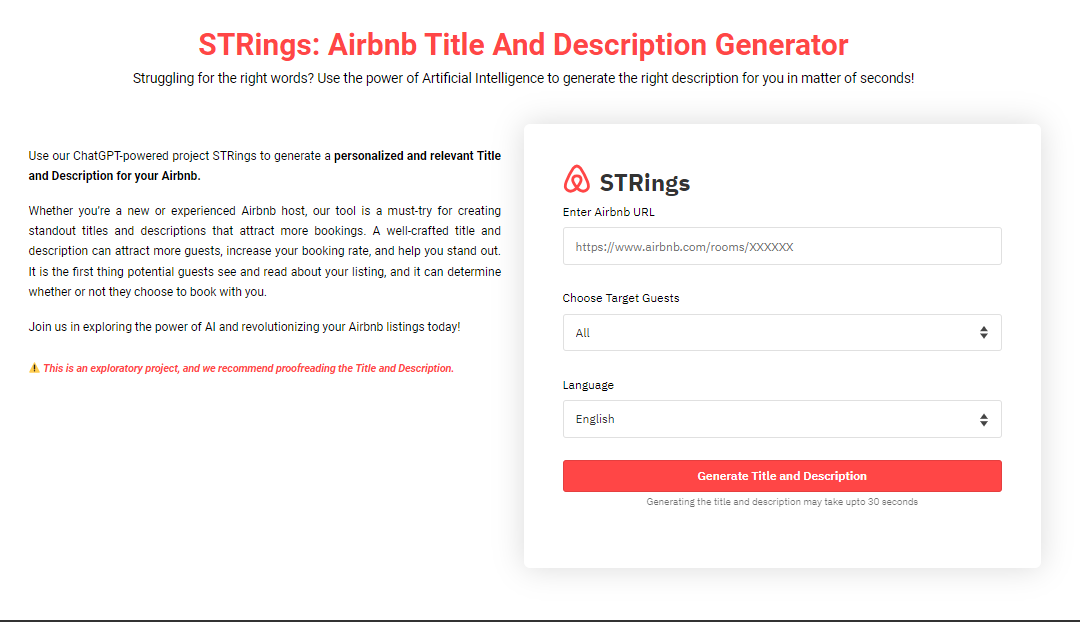 STRings: Gerador de descrição do Airbnb