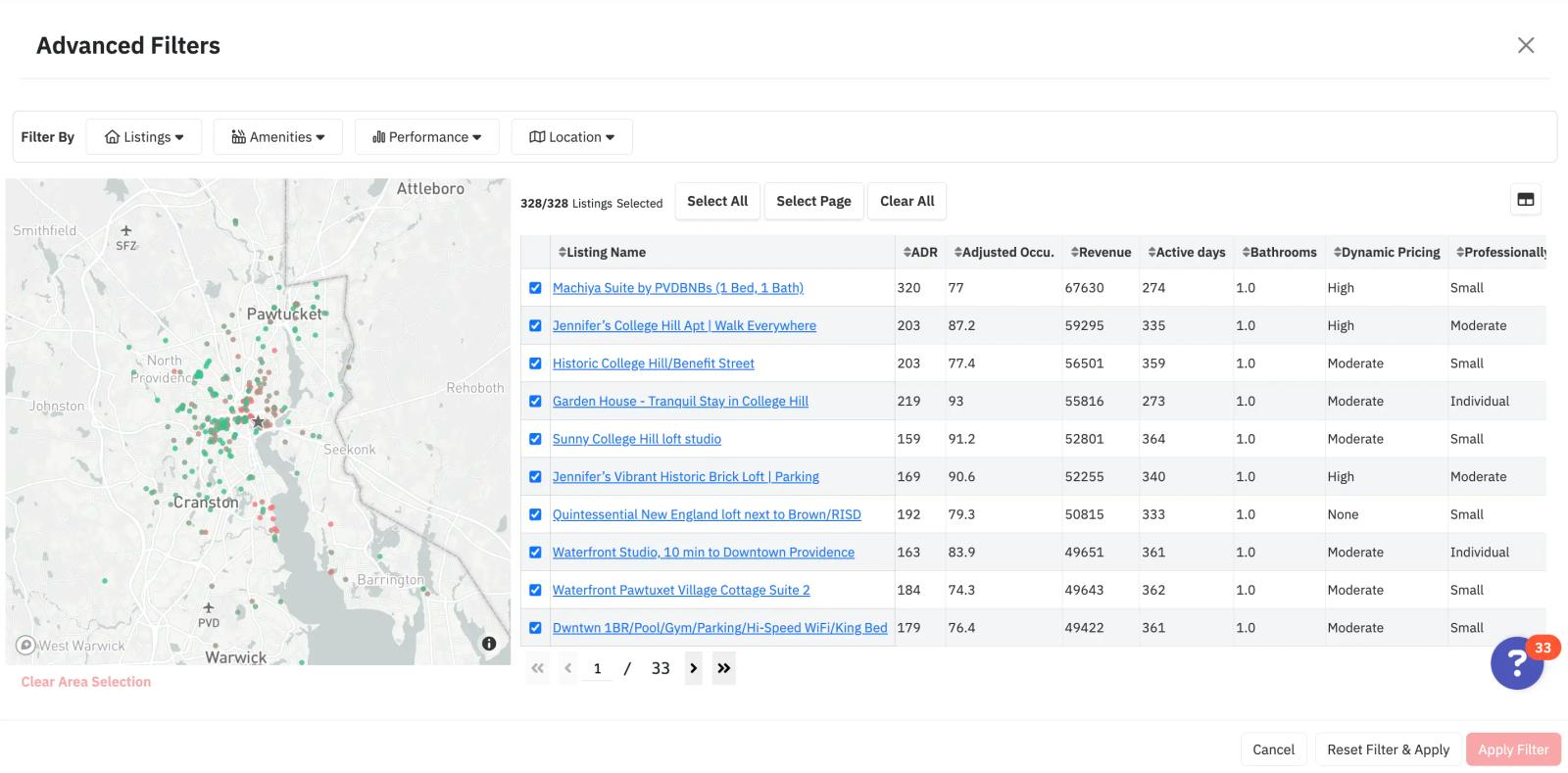 Advanced Filters Revenue Estimator Pro for Airbnb host calculator