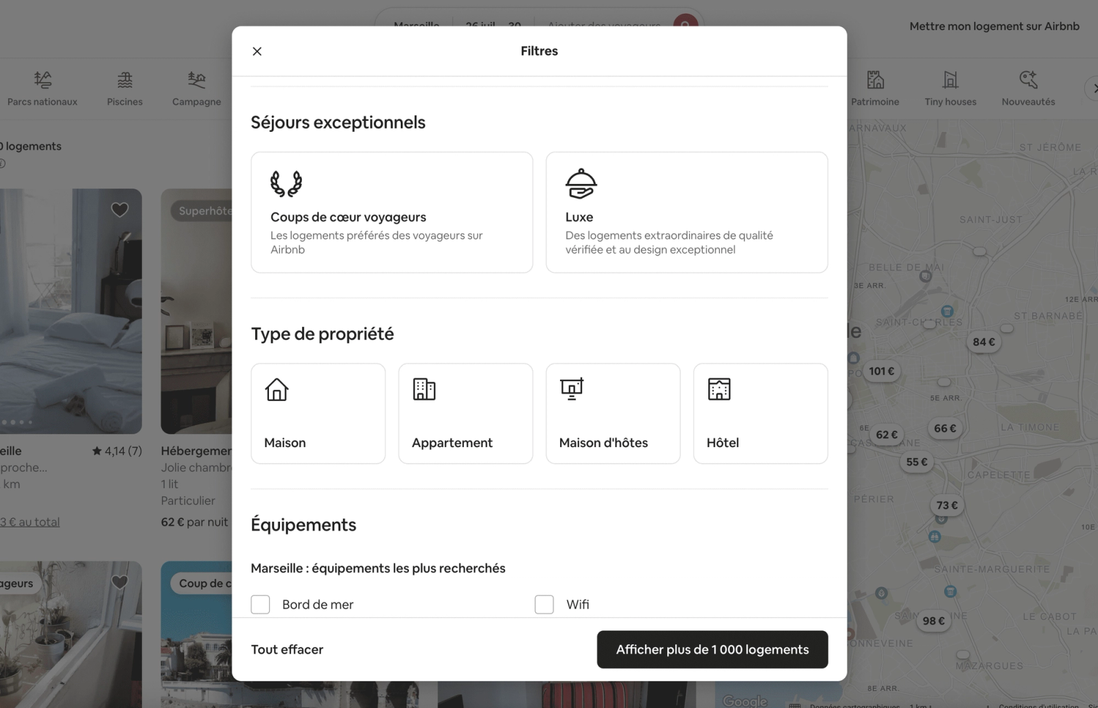 filtres airbnb