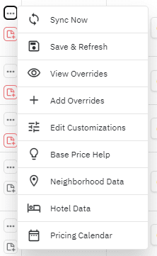 PriceLabs Multi Calendar Page menu