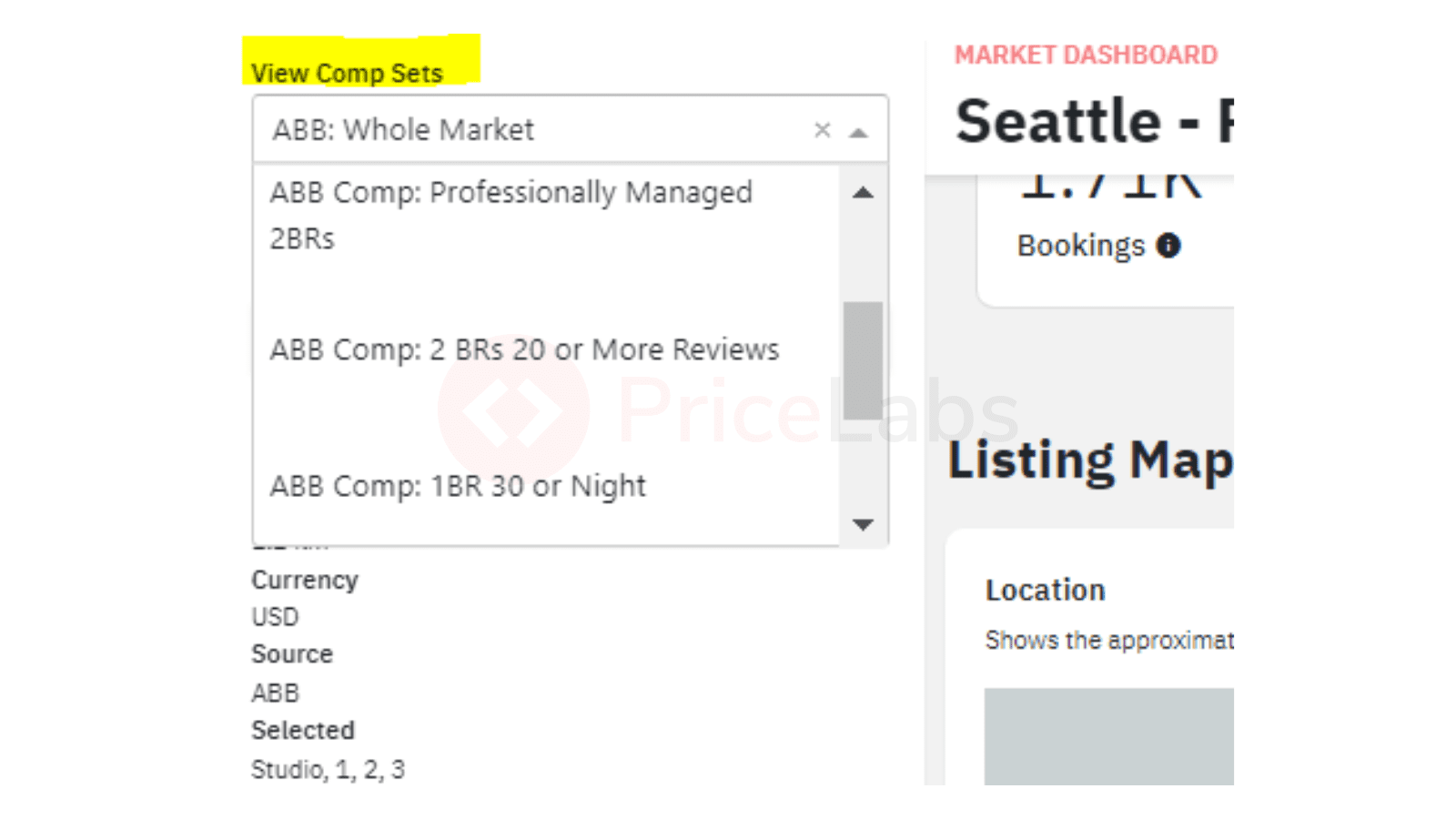 comp sets in Market Dashboards for seasonal vacation rentals