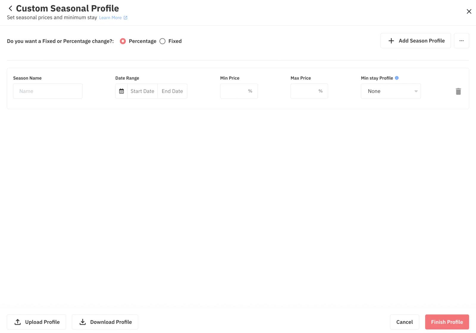 custom seasonal profile minimum stay restrictions