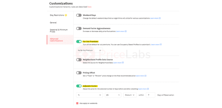 Personnalisations de Dynamic Pricing de PriceLabs