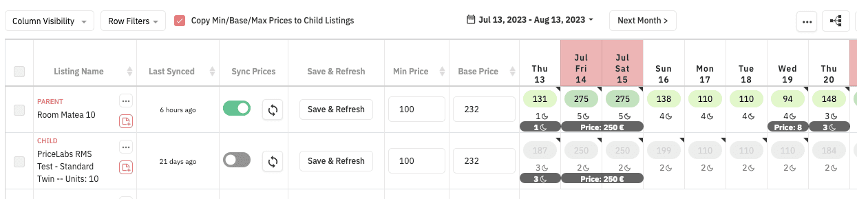 PriceLabs Multi-Calendar page