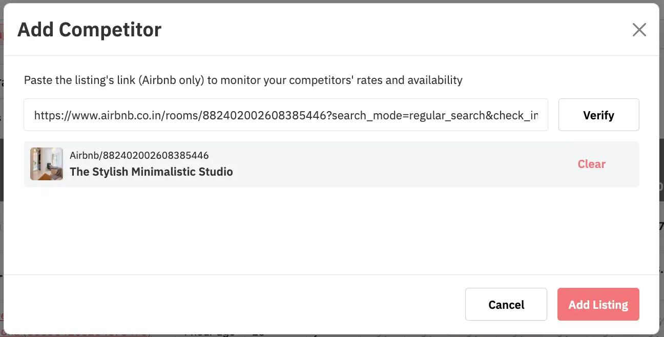 Once you've added the link of that listing, verify it and add it to your competitor calendar.