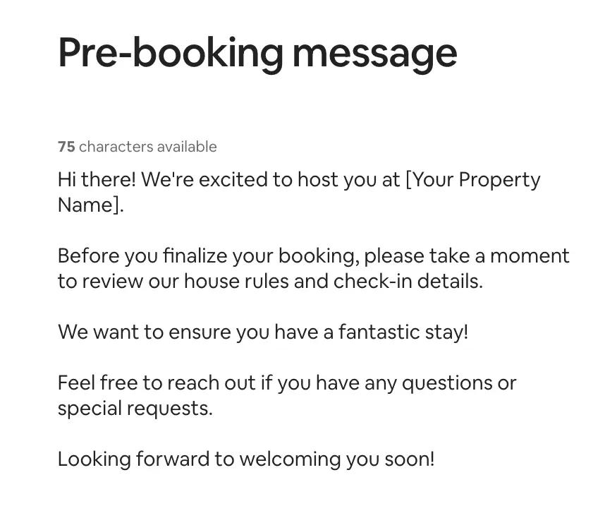 Customize your pre-booking message