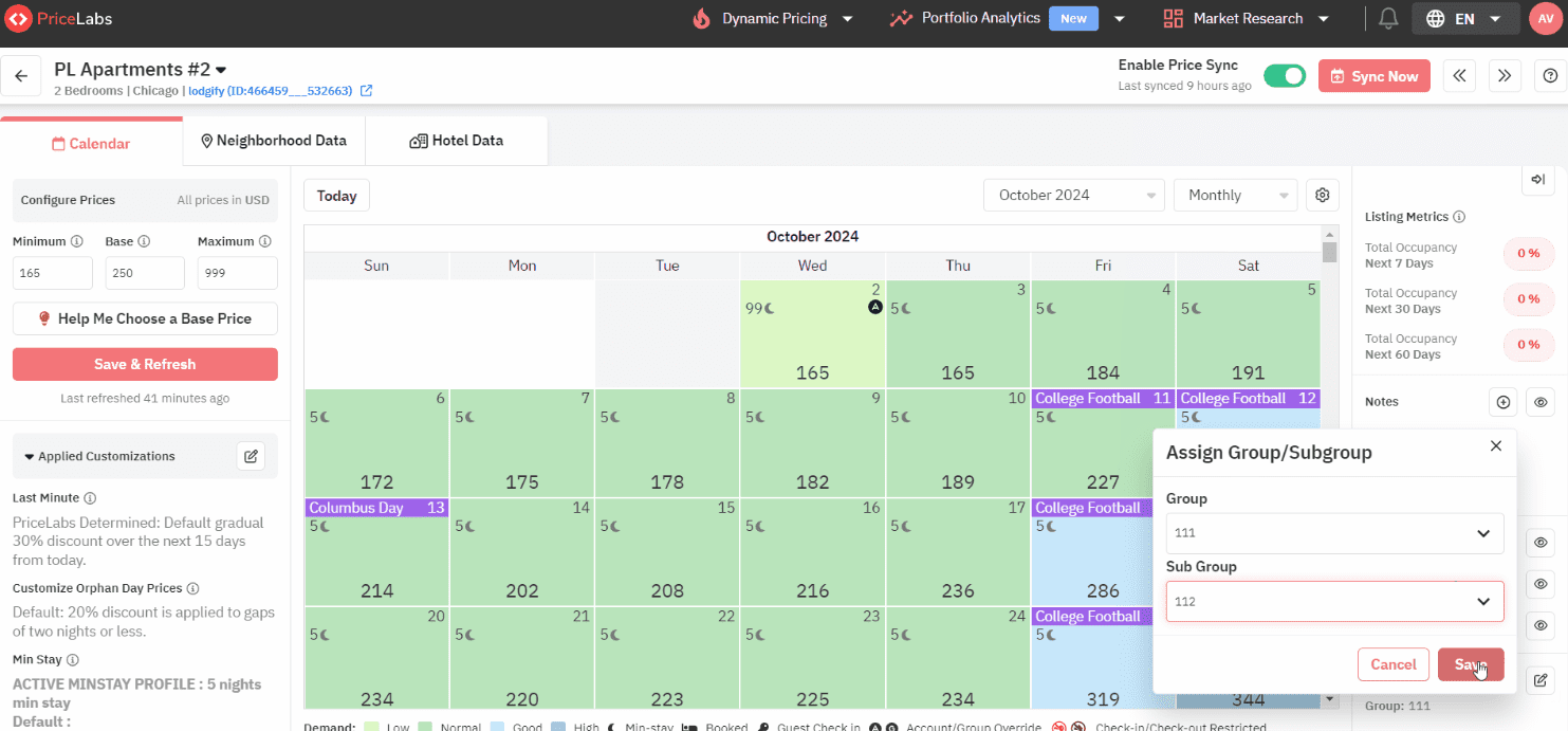Groupes et Sous-groupes dans PriceLabs