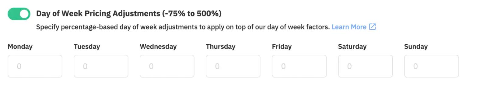 day of week pricing adjustments