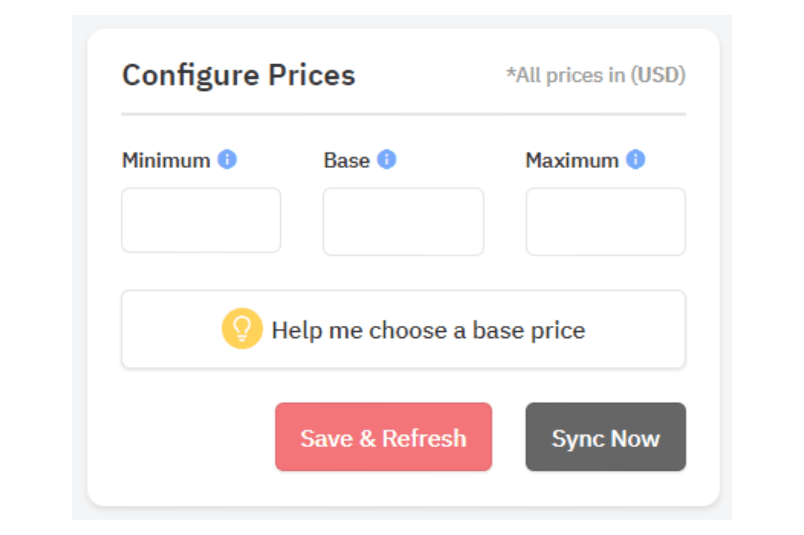 minimum, base, and maximum prices in PriceLabs