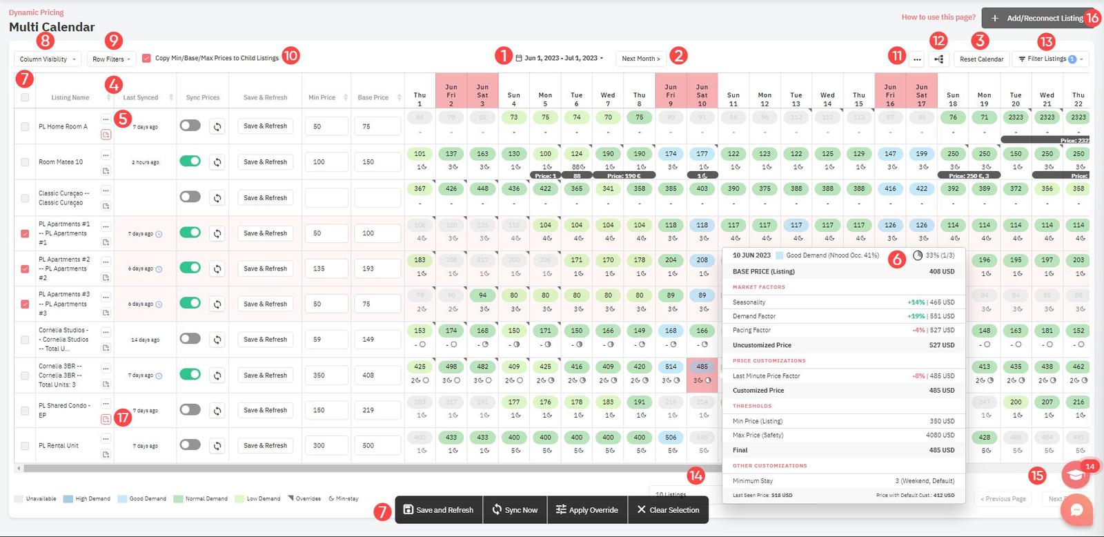 Vue multicalendrier pour les gestionnaires de locations de vacances