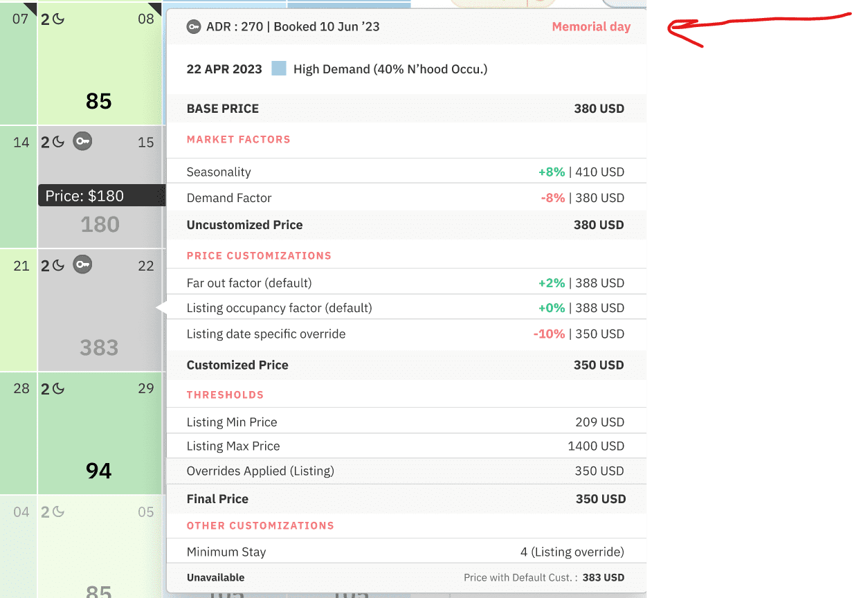 PriceLabs calendar tooltip
