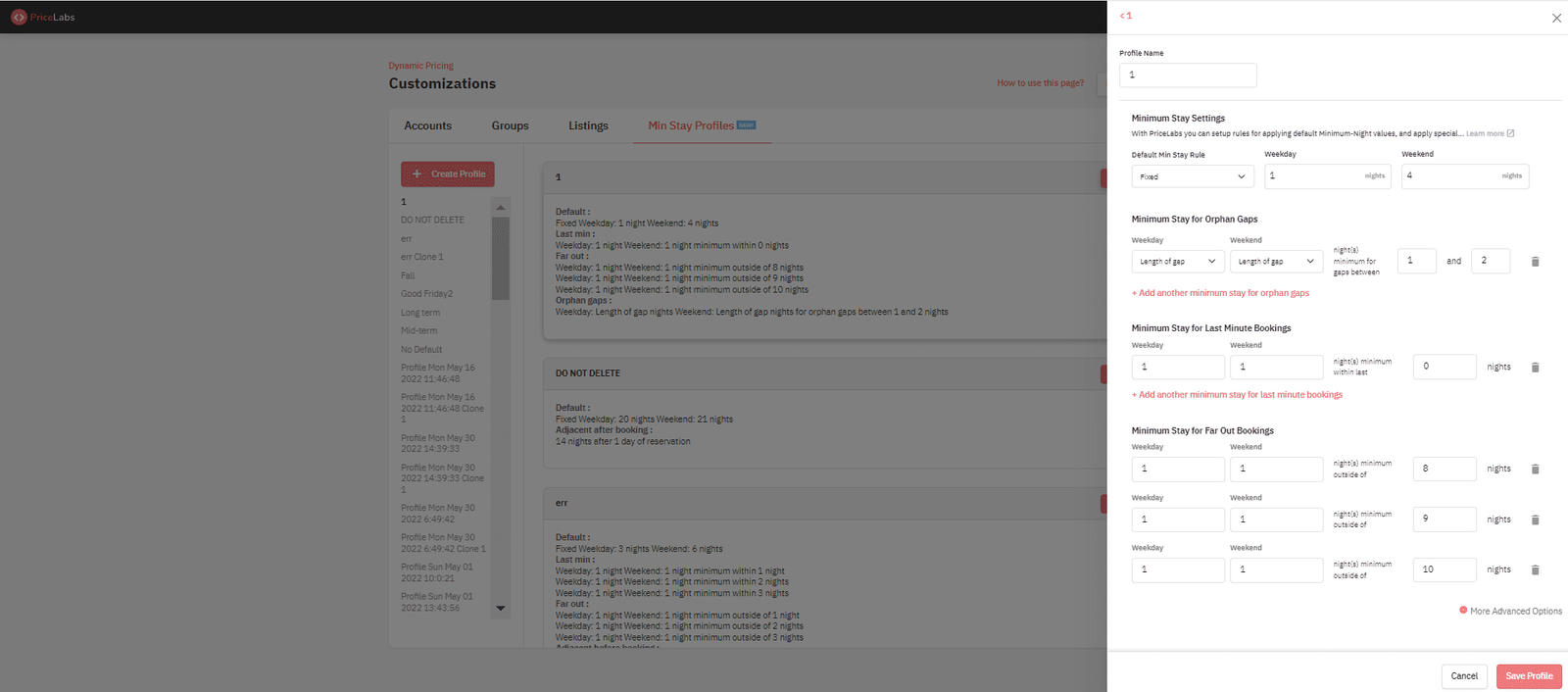 minimum stay setting customizations PriceLabs
