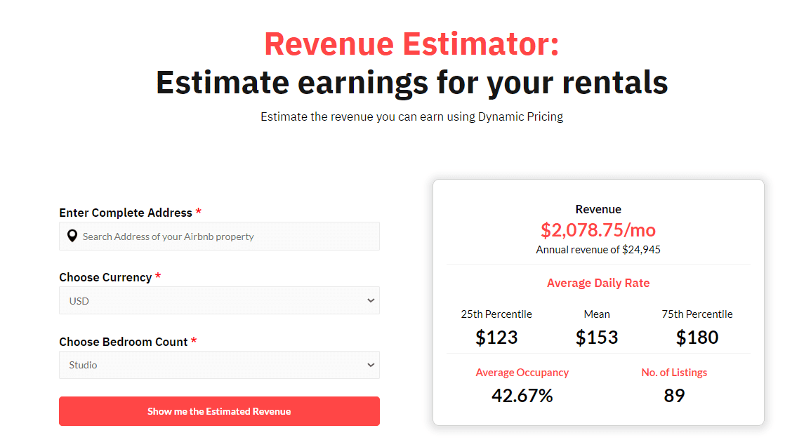 PriceLabs Revenue Estimator for Revenue Management