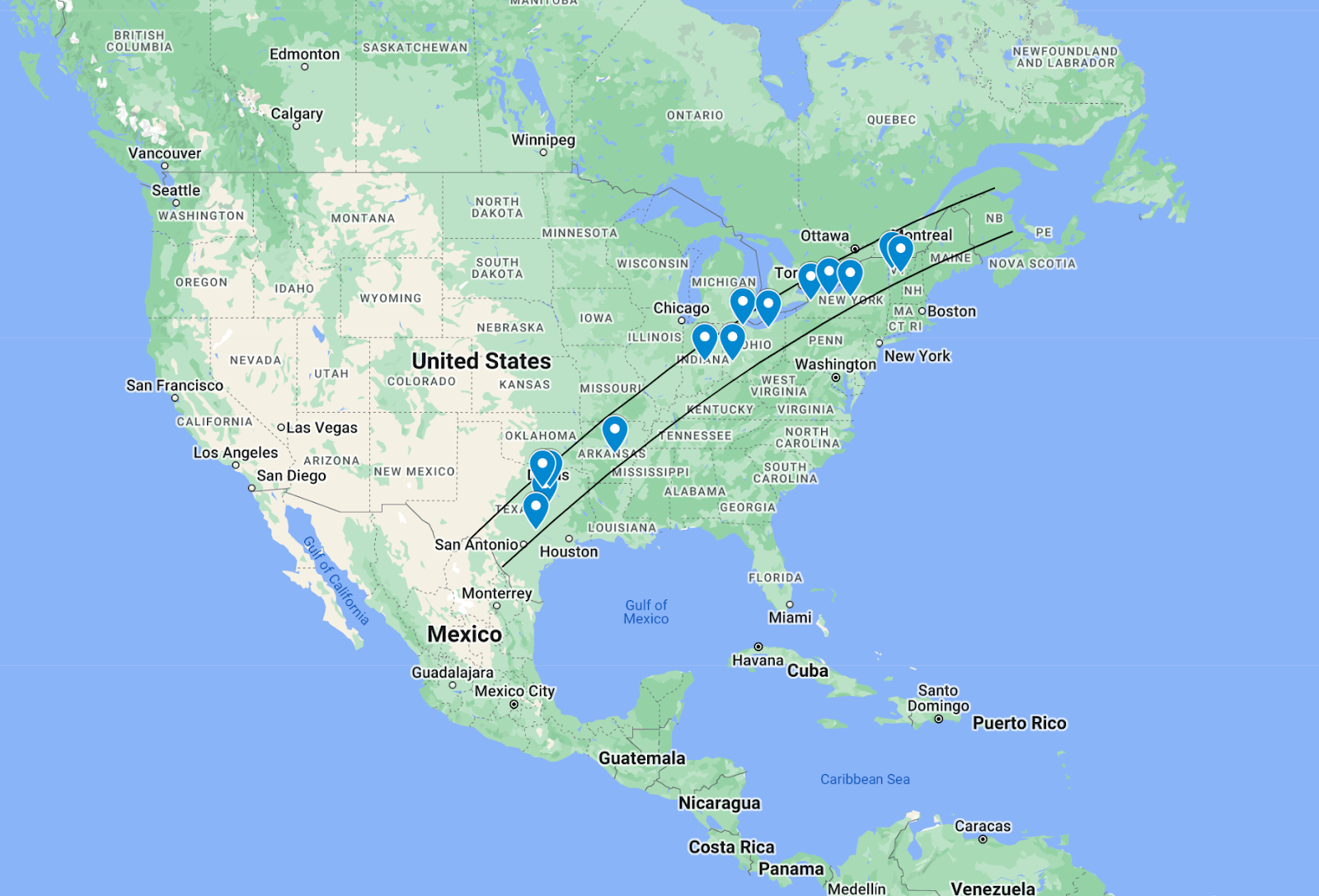 The trajectory of the 2024 Solar Eclipse in the U.S.