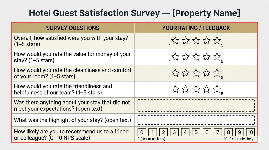 Ejemplo de Preguntas para una Encuesta de Satisfacción del Huésped en Hoteles