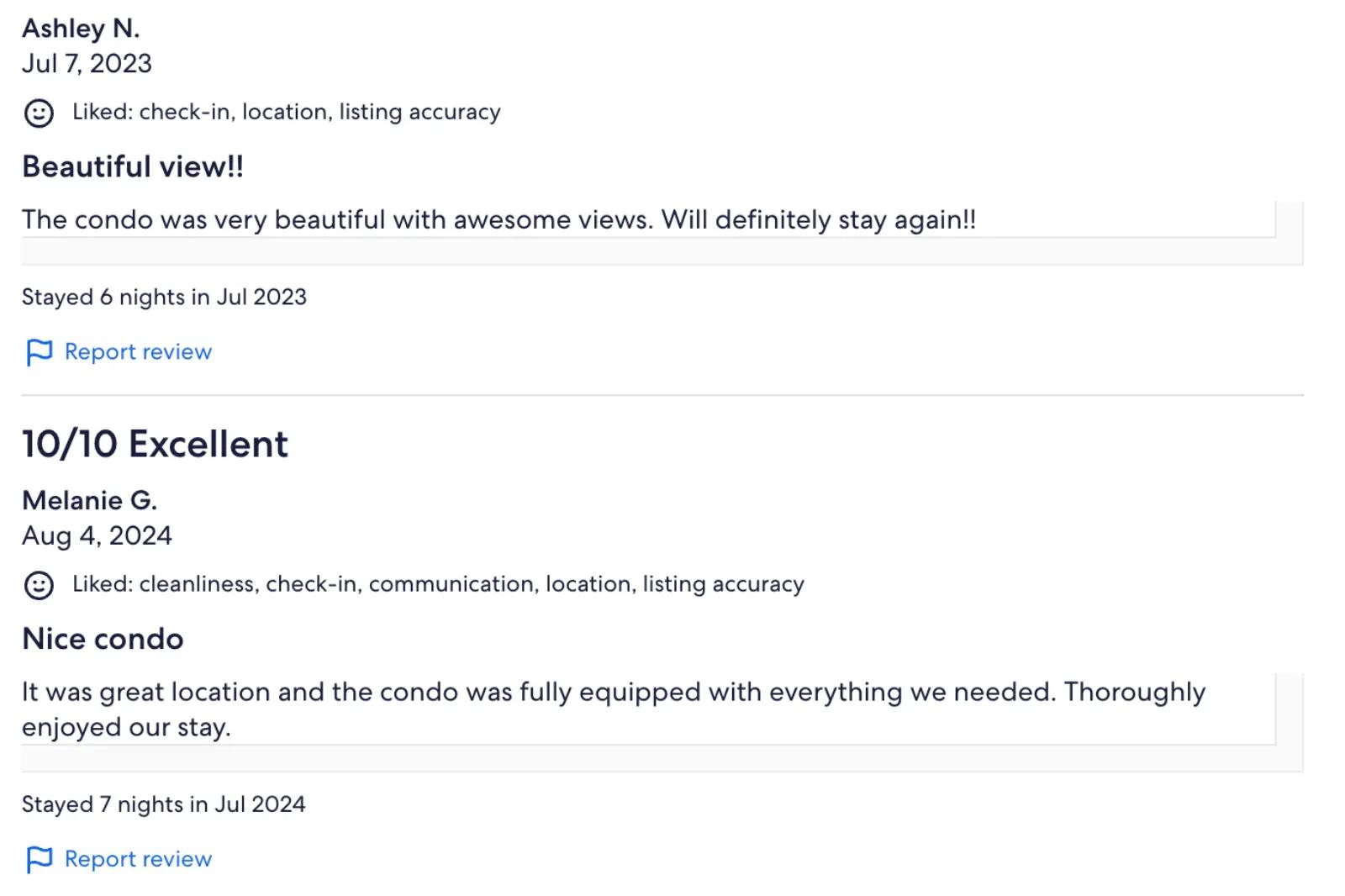 Vrbo Guest Reviews examples
