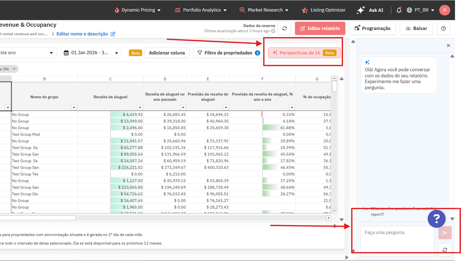 Gerador de Relatórios da PriceLabs com visualização de AI Insights
