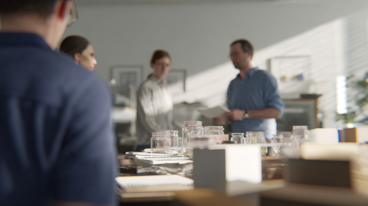 Two people reviewing a project plan together at a desk