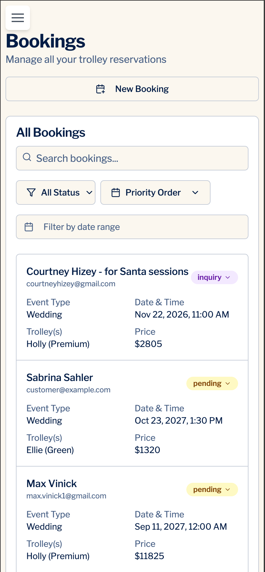 Ridereserve.io mobile booking screen