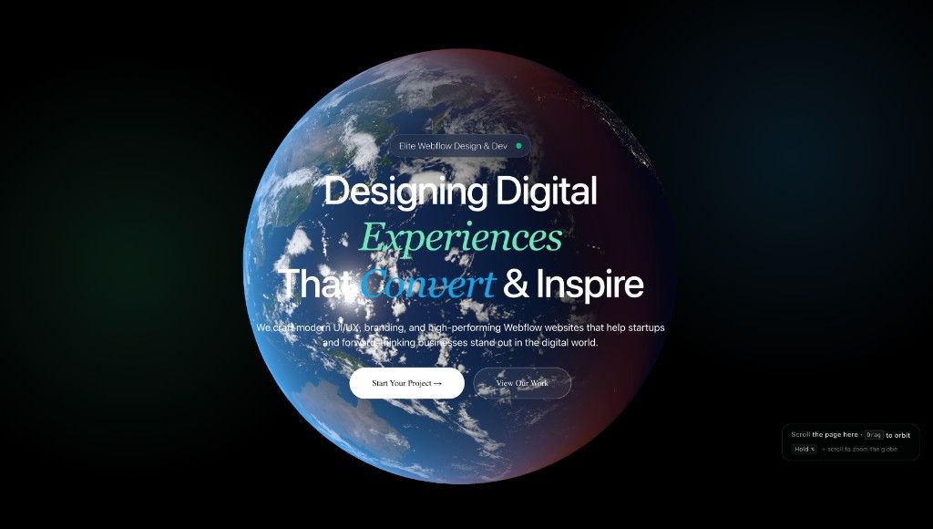 Immersive Webflow build with a full-screen interactive globe