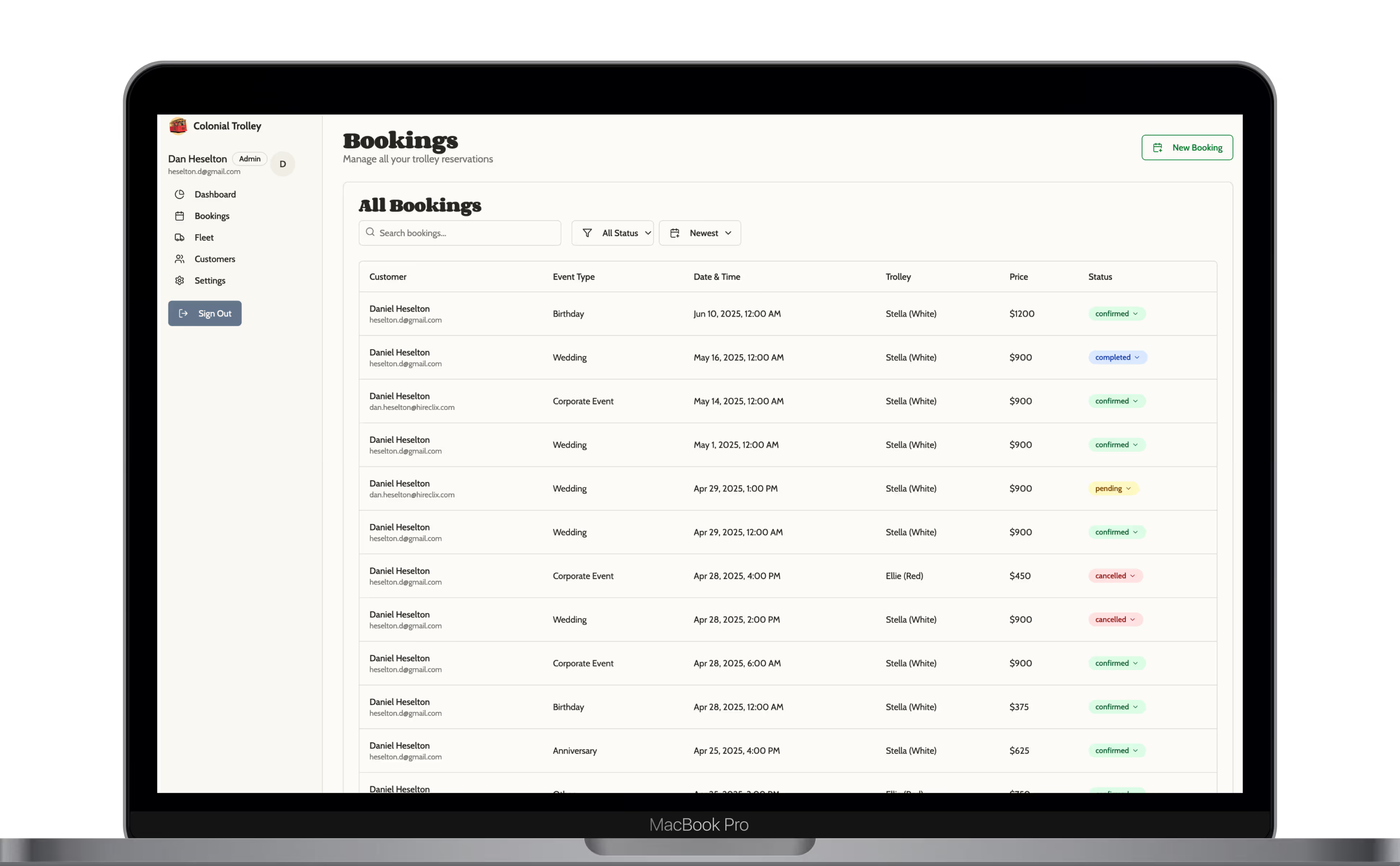 Ridereserve.io booking app shown on a laptop mockup