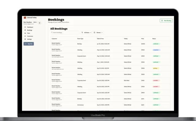 Ridereserve.io booking app shown on a laptop mockup