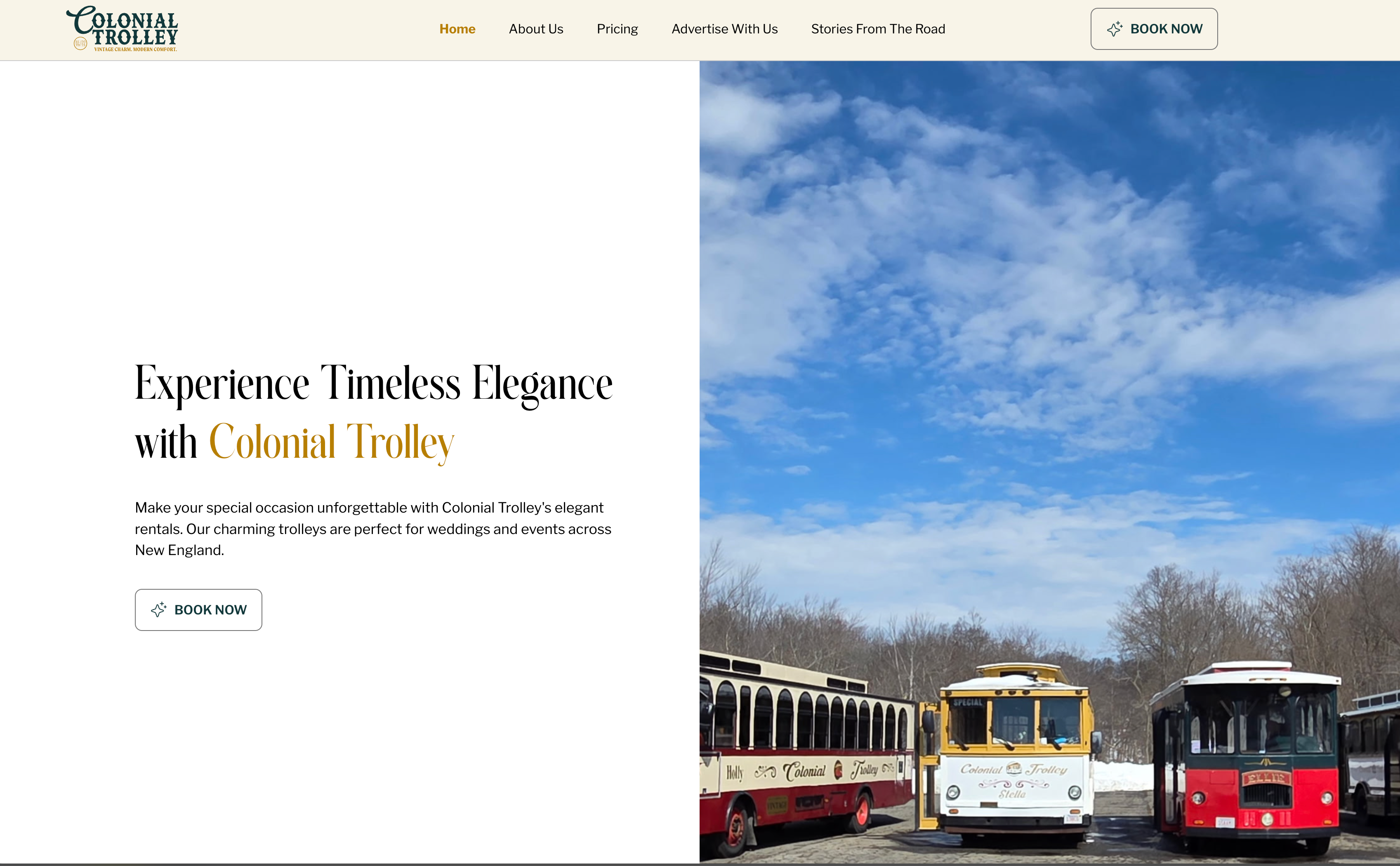 Colonial Trolley Co. marketing site shown on a MacBook Pro mockup