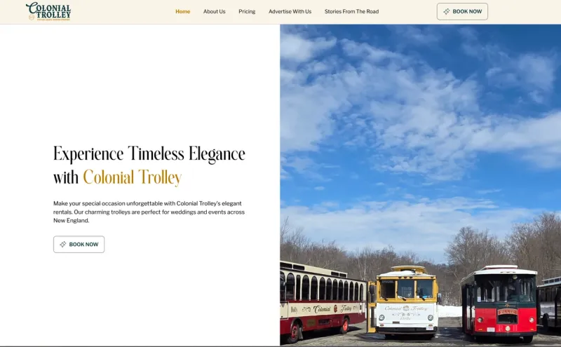 Colonial Trolley Co. marketing site shown on a MacBook Pro mockup