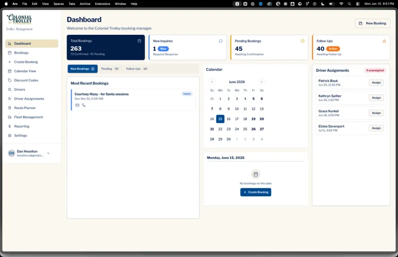 Ridereserve.io booking app shown on a MacBook Pro mockup