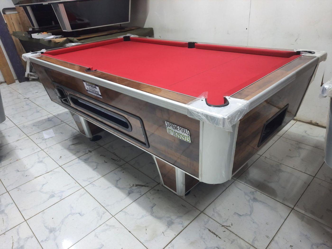 Wide Jointers Pool Table, Formica Finish: wood-finish exterior with red cloth
