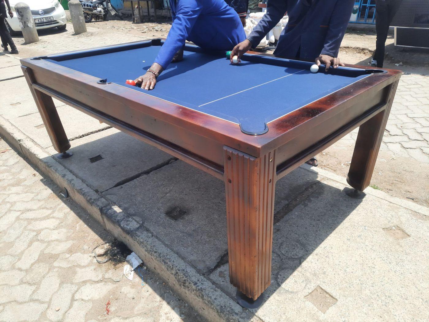 Slim Mahogany Marble Pool Table (Home and Office): wood-finish exterior with blue cloth