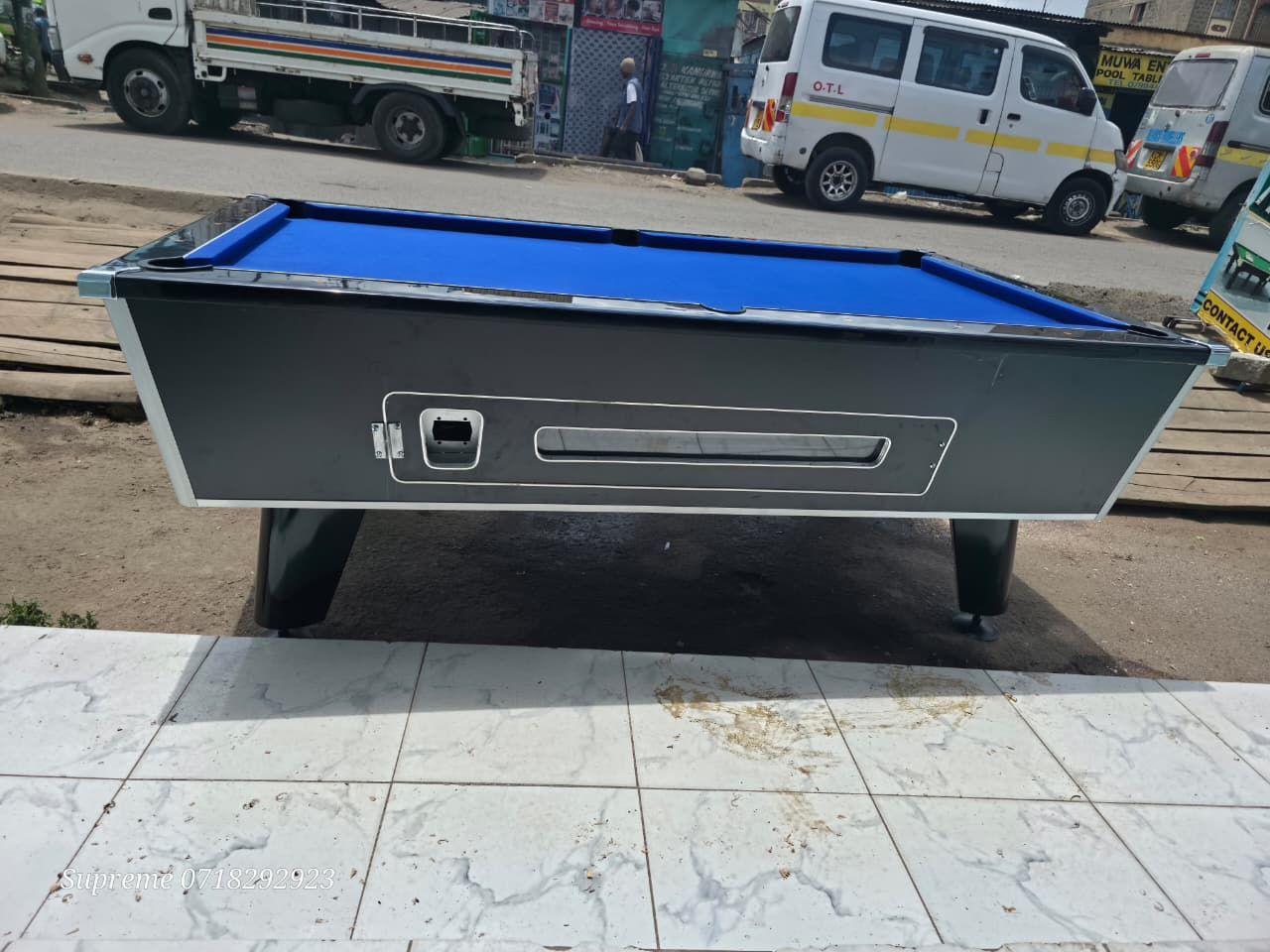 Fibre / Ceramic Frame Coating Pool Table: black exterior with blue cloth
