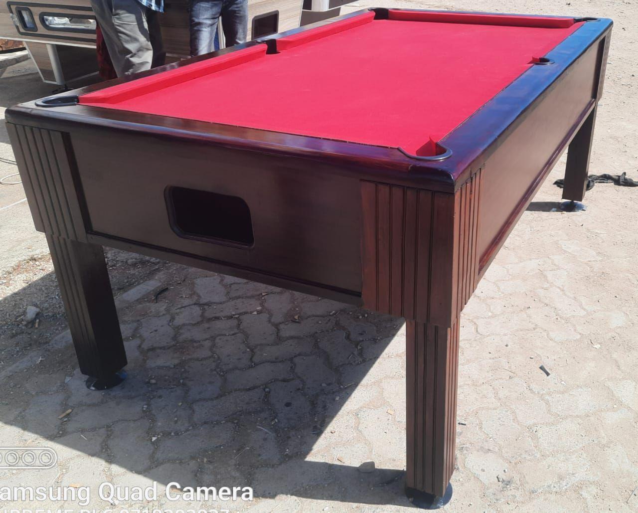 Customized Unit Marble Top Pool Table: wood-finish exterior with red cloth