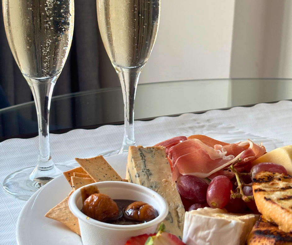 Bubbles and cheese platter