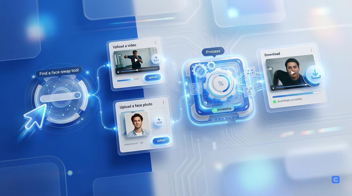 Illustration for Replace Face in Video Online Free | Wegocup Ai 2 | Video Me Face Change Kaise Kare