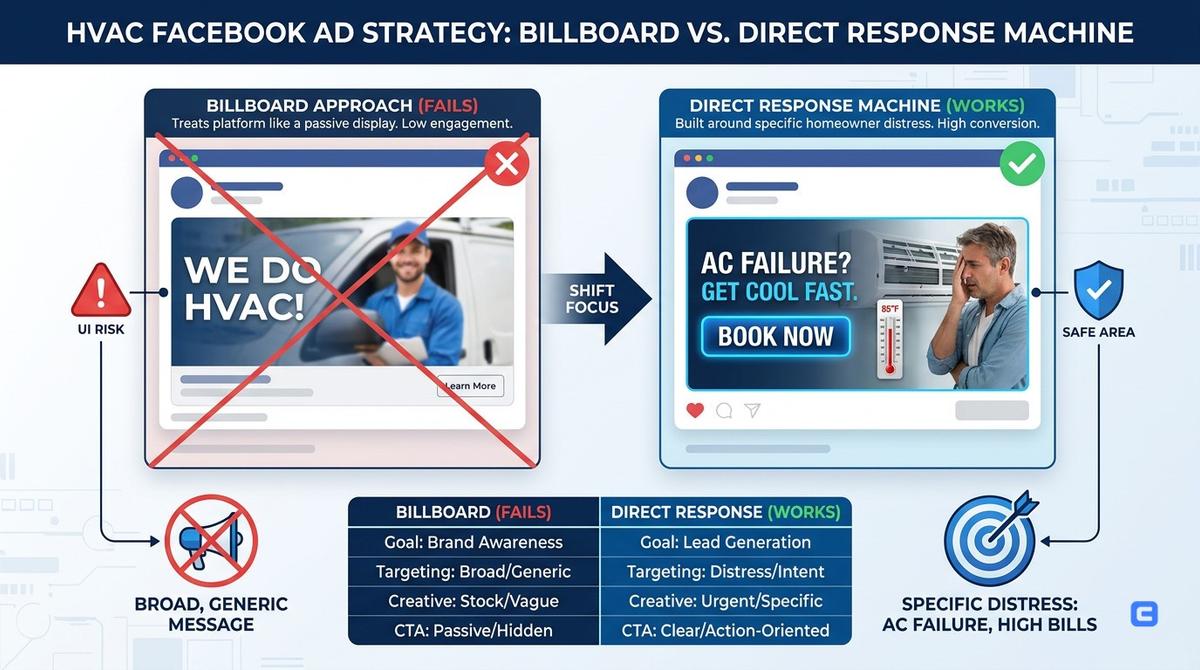 Editorial illustration for TL;DR: HVAC Facebook ad strategy for marketers
