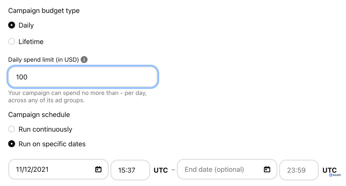 Setting a budget example