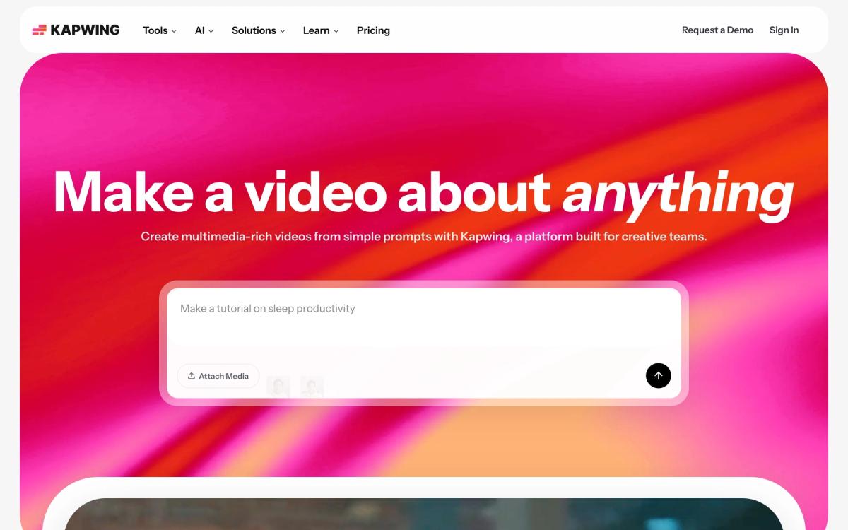 Kapwing homepage screenshot captured April 2026