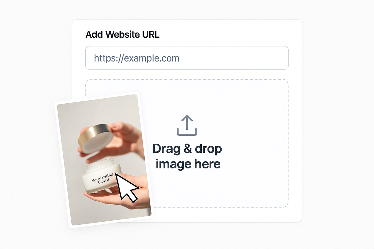 EzUGC product workflow screenshot showing product upload and visual generation flow