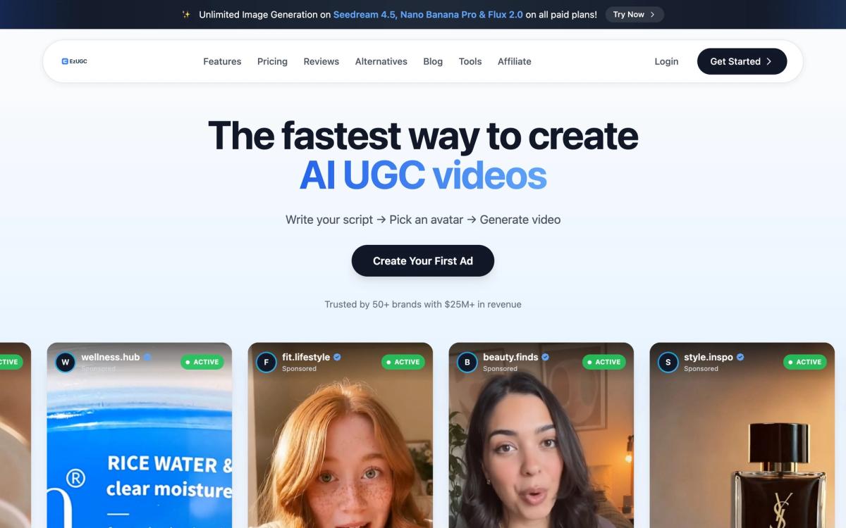 1. EzUGC - Best for AI UGC video ads (fast + consistent) - hero screenshot