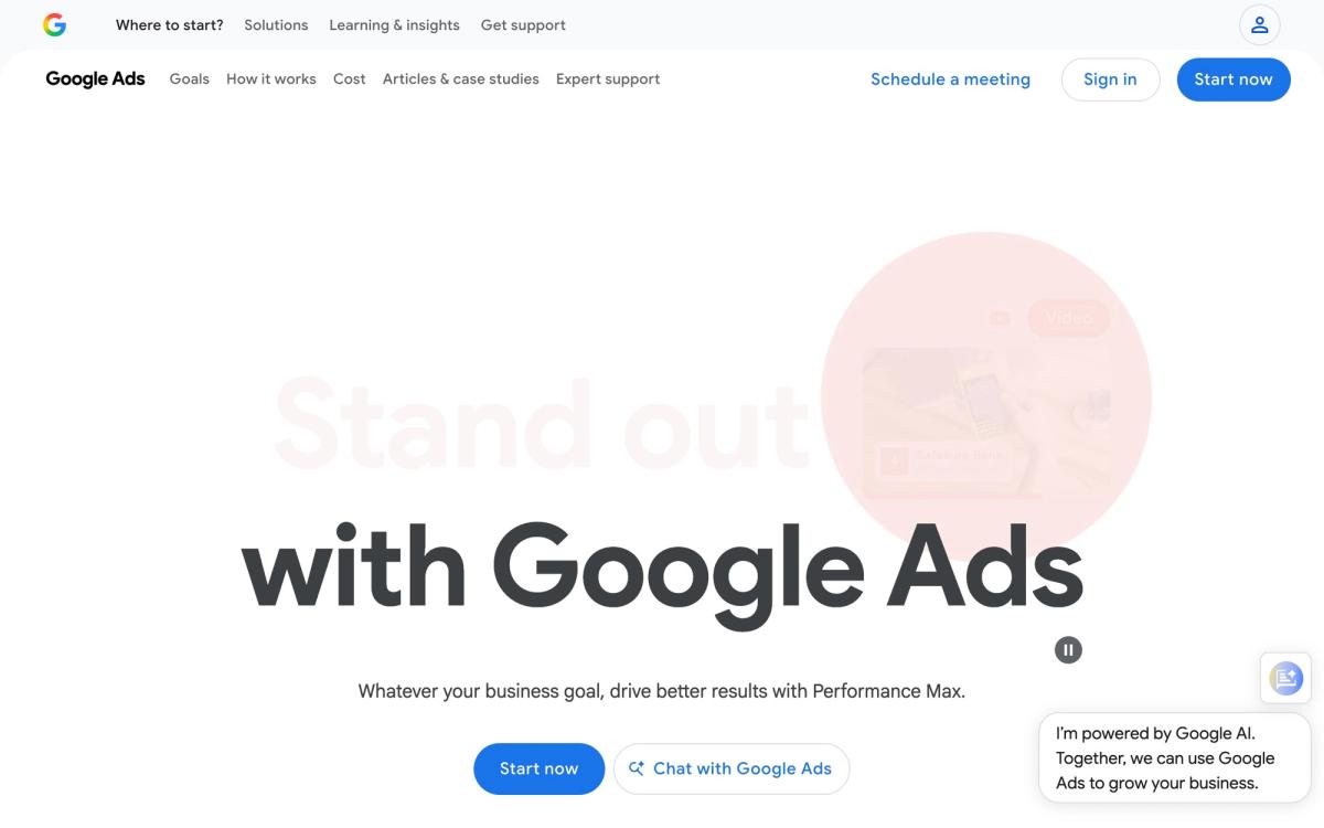 Google Responsive Search Ads homepage hero screenshot