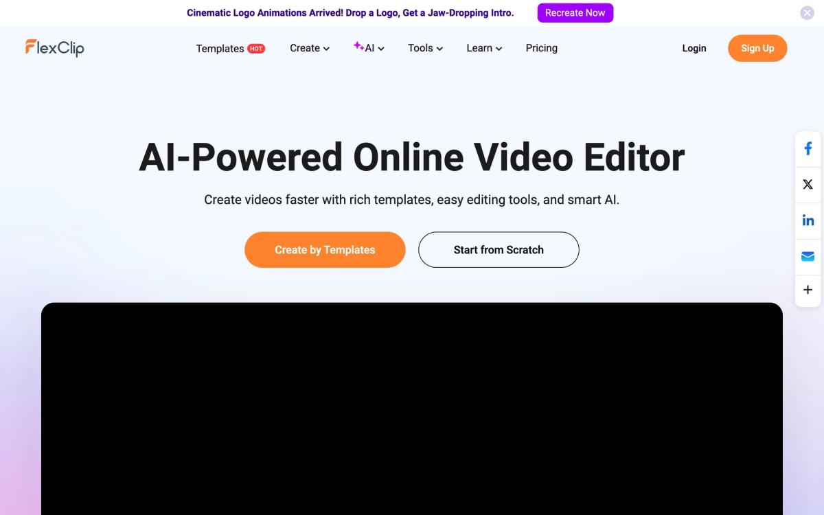 FlexClip homepage screenshot captured April 2026