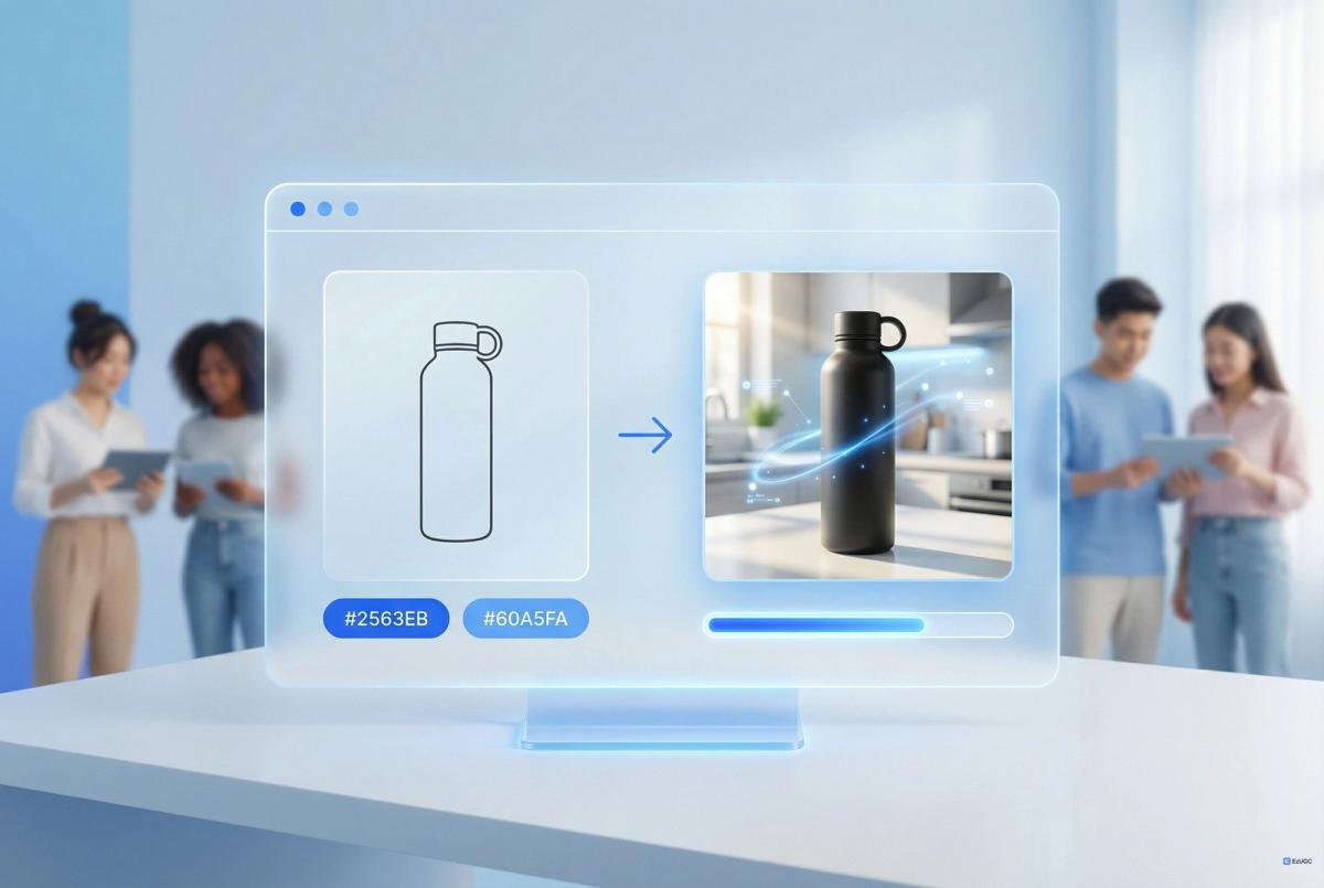 ChatGPT-4o interface showing a prompt and output: a matte black water bottle on white background.