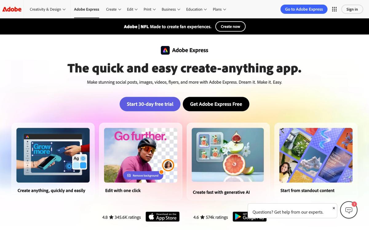 4. Adobe Express - Good for editing with AI - hero screenshot