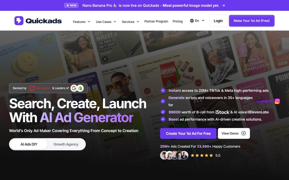 12. QuickAds.ai - Good for static product ads - hero screenshot