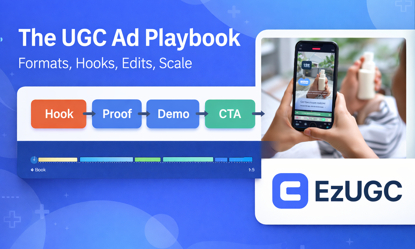 A specific UGC playbook: best formats, hook formulas, organic vs paid structure, editing rules, platform tweaks, creator sourcing, and scaling.