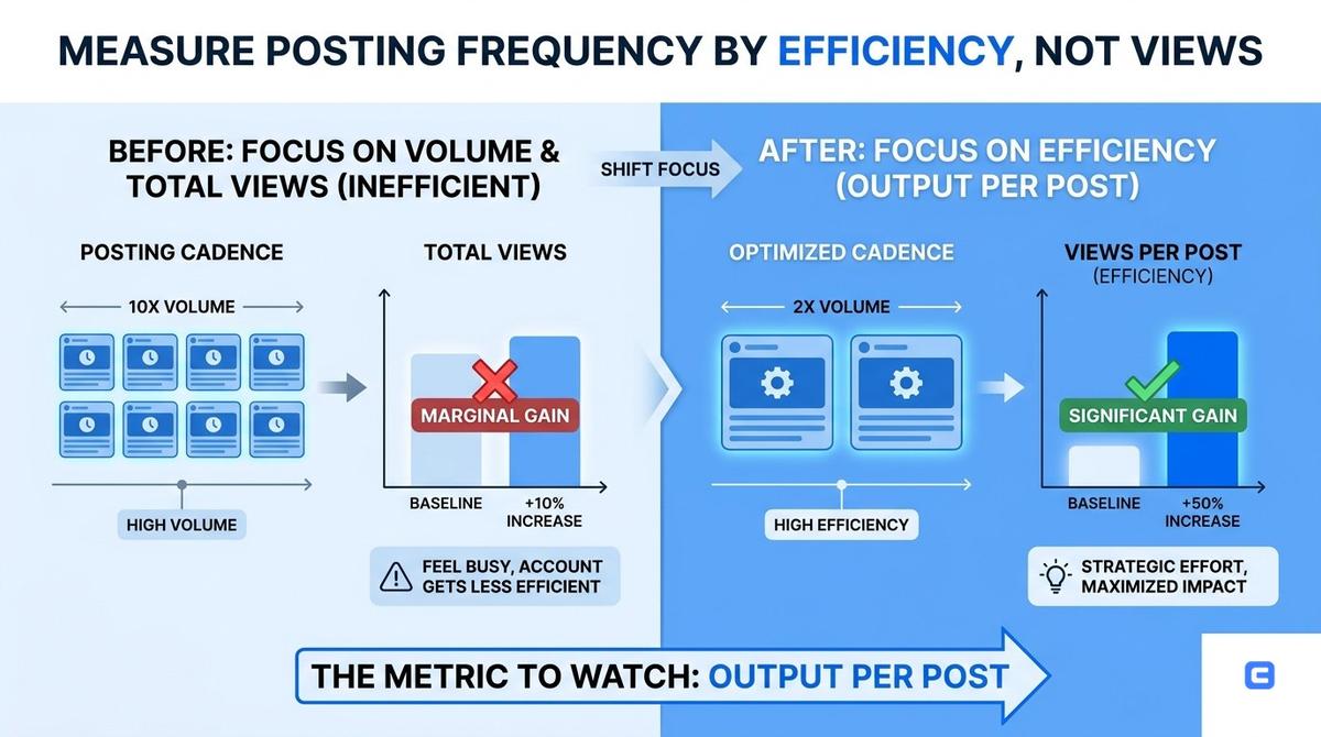 Editorial illustration for Measure posting frequency by efficiency, not views